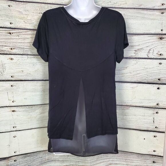 Black Sheer Hem Layered Short Sleeve Tunic Size M (Made to Make You Feel Pretty) - Picture 3 of 8